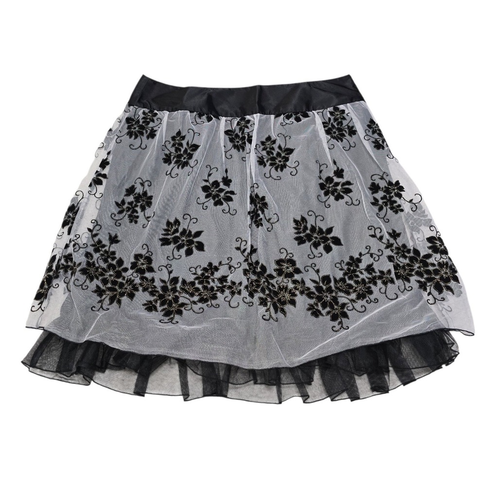 Torrid Black Flocked Floral Mesh Skirt Size 14 White Gold Glitter Tulle Ruffle